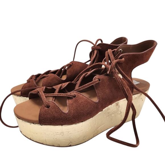 See by Chloe Platform Sandals Liana Honey Gum Wedge Brown 37 Designer Summer - Picture 1 of 9